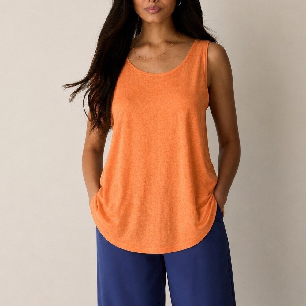 Eileen Fisher Organic Linen Scoop Neck Tank Top Coastal Grandmother Small